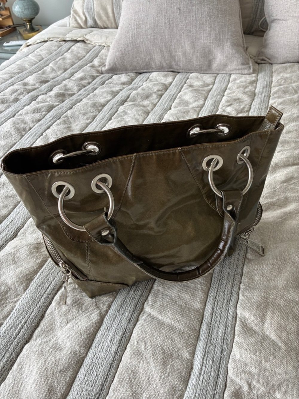 Kenneth Cole Reaction Olive Green Tote with Silver Rings